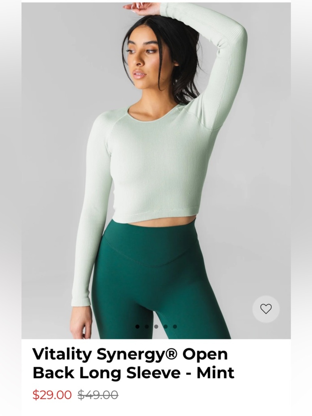 Vitality Synergy® Open Back Long Sleeve Top - Mint